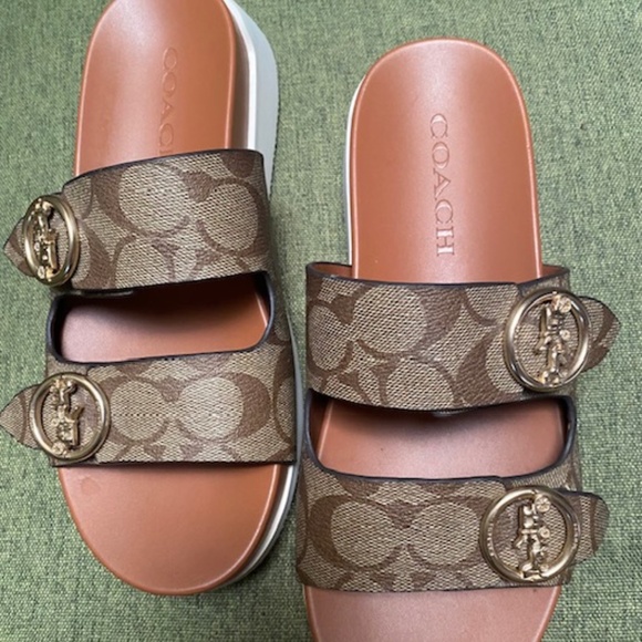 Coach slide on sandals with gold buckles - Picture 1 of 6